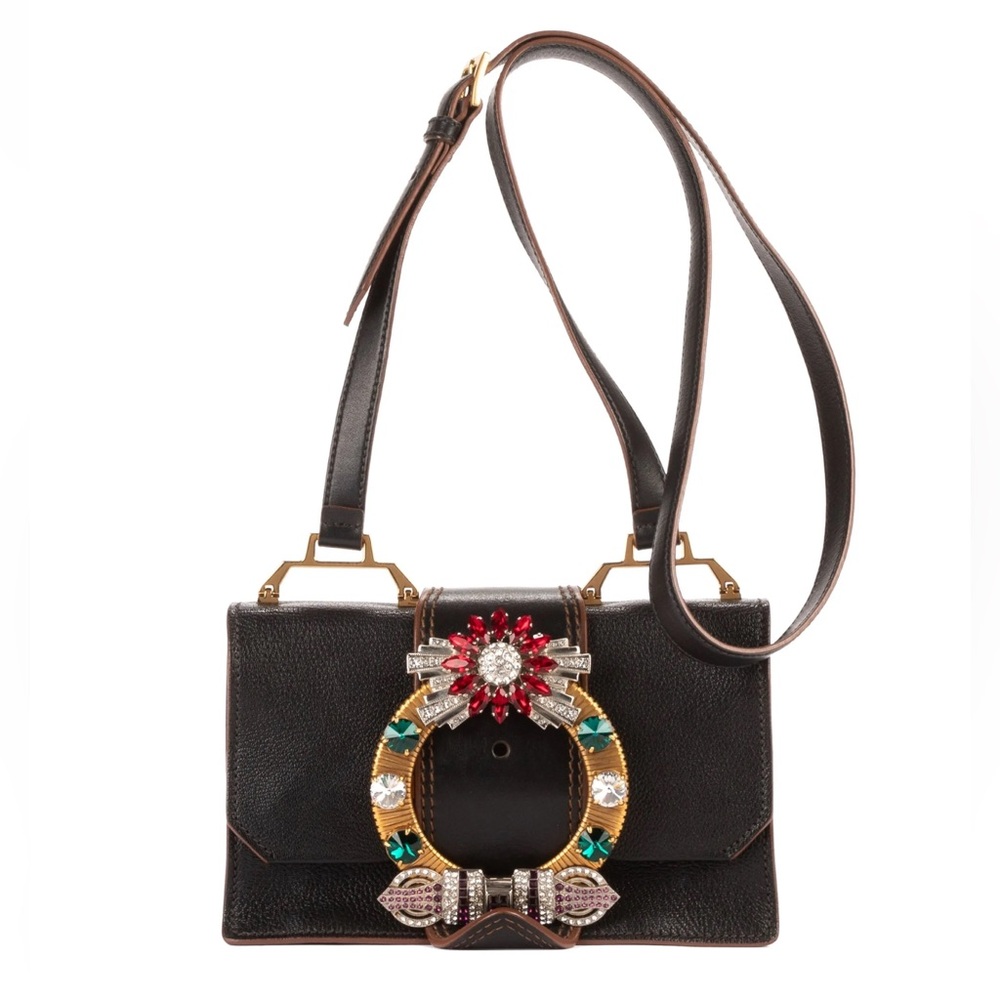Miu Miu Madras Crystal Jewel Buckle Leather Crossbody Bag